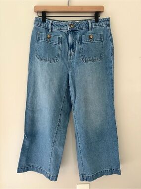 Loft Palmer Wide Leg Cropped Medium Wash Blue Jeans Cotton Blend With Stretch